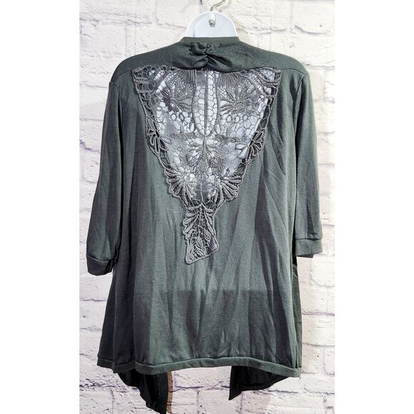 No Boundaries Dark Gray Pointed Front Cardigan XL 15 17 Juniors Crochet Back - Picture 3 of 4